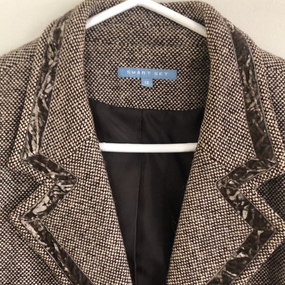 Classic Tweed Wool Blend Brown Blazer Size 13 Smart Set - Picture 5 of 13